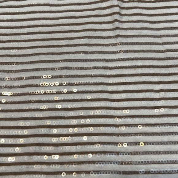 Old Navy szS tan/white stripped tank w/sequins on front raw edges on trim EUC - Picture 3 of 8